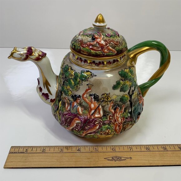 Antique RARE Capodimonte Pot Italy Putti Cherub Serpent Twist Handle Hand Paint - Picture 5 of 8